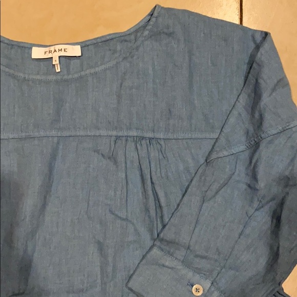 ✨FRAME DENIM✨💕 LINEN PEPLUM TOP IN BLUE HEAVEN💕 - Picture 7 of 9